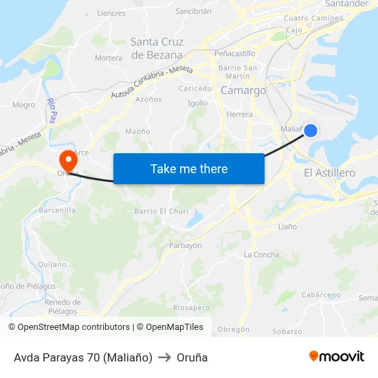 Avda Parayas 70 (Maliaño) to Oruña map