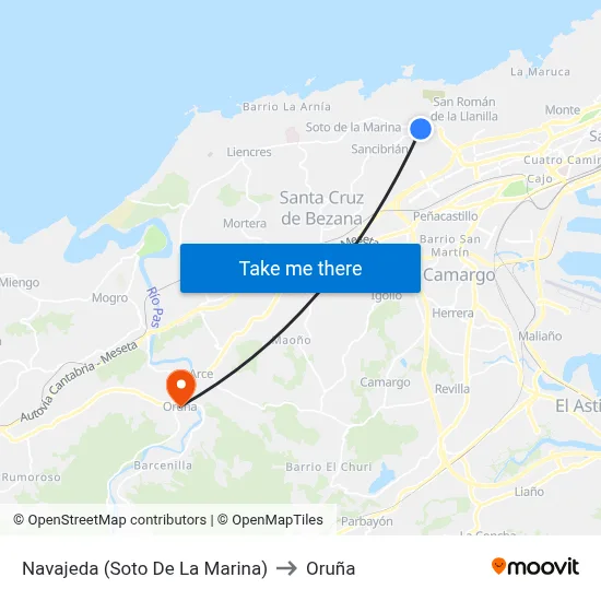 Navajeda (Soto De La Marina) to Oruña map