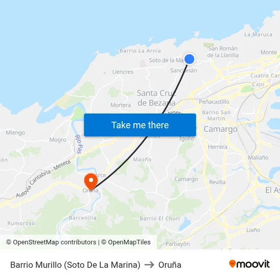 Barrio Murillo (Soto De La Marina) to Oruña map