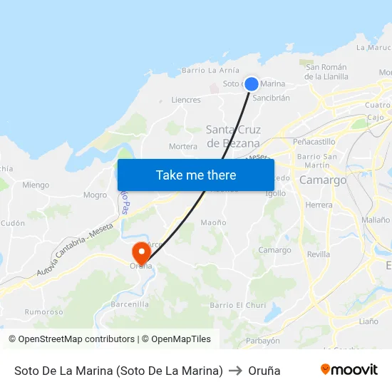 Soto De La Marina (Soto De La Marina) to Oruña map