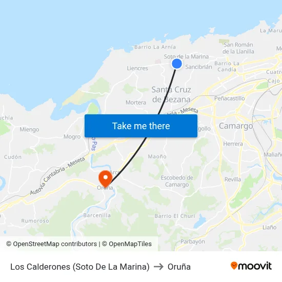 Los Calderones (Soto De La Marina) to Oruña map