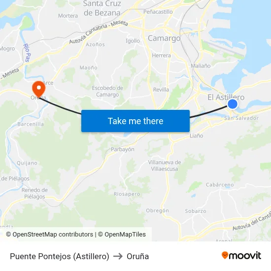 Puente Pontejos (Astillero) to Oruña map