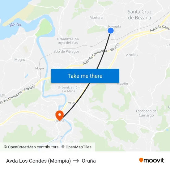 Avda Los Condes (Mompia) to Oruña map