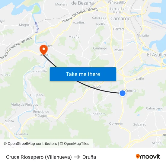 Cruce Riosapero (Villanueva) to Oruña map