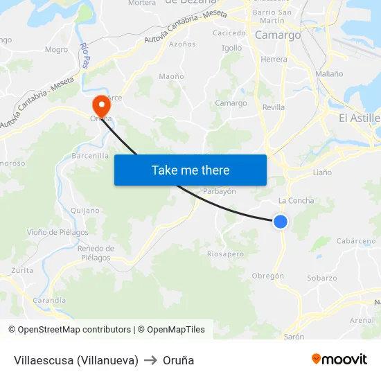 Villaescusa (Villanueva) to Oruña map