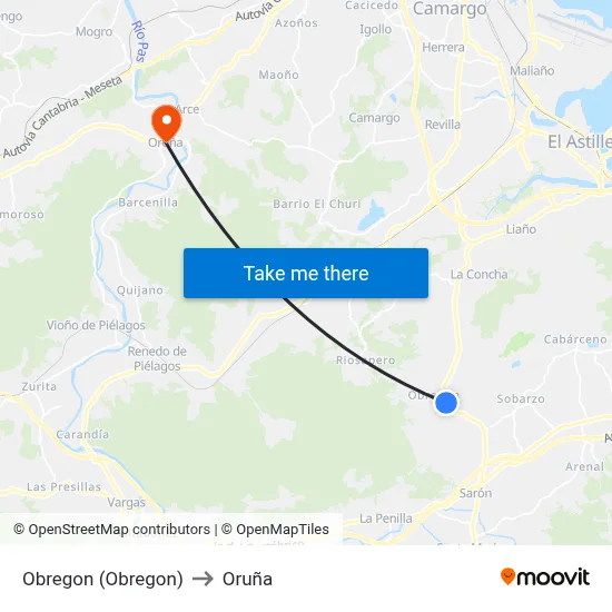 Obregon (Obregon) to Oruña map