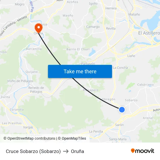 Cruce Sobarzo (Sobarzo) to Oruña map