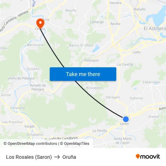 Los Rosales (Saron) to Oruña map