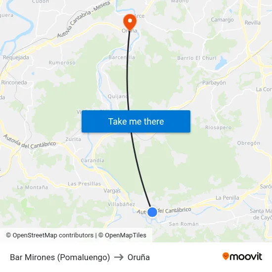 Bar Mirones (Pomaluengo) to Oruña map