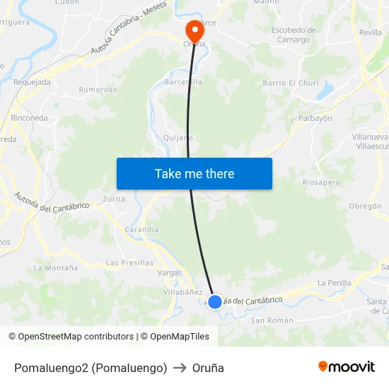 Pomaluengo2 (Pomaluengo) to Oruña map