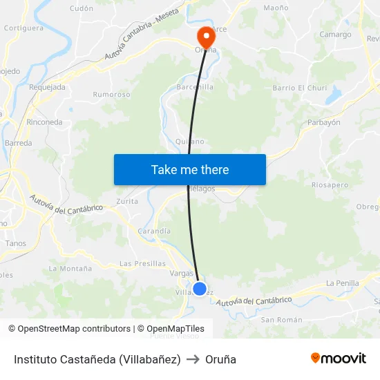 Instituto Castañeda (Villabañez) to Oruña map