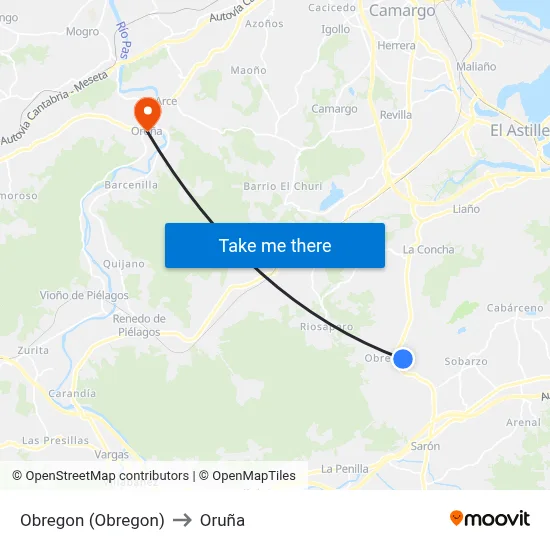 Obregon (Obregon) to Oruña map