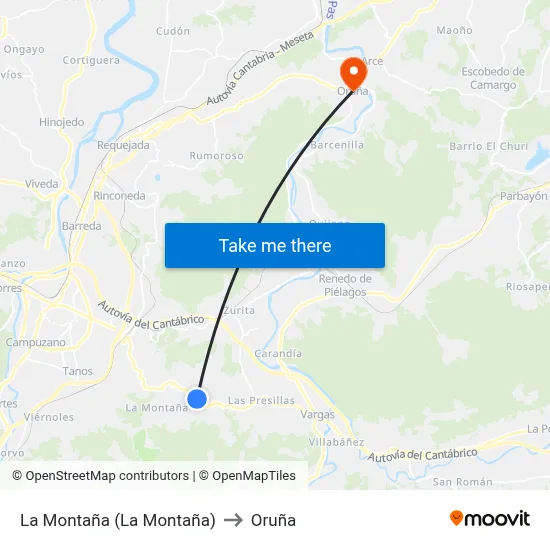 La Montaña (La Montaña) to Oruña map