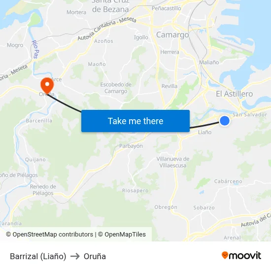 Barrizal (Liaño) to Oruña map