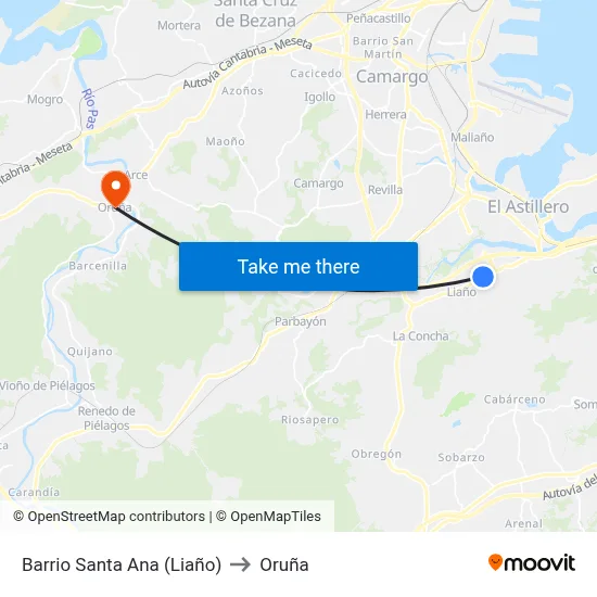 Barrio Santa Ana (Liaño) to Oruña map