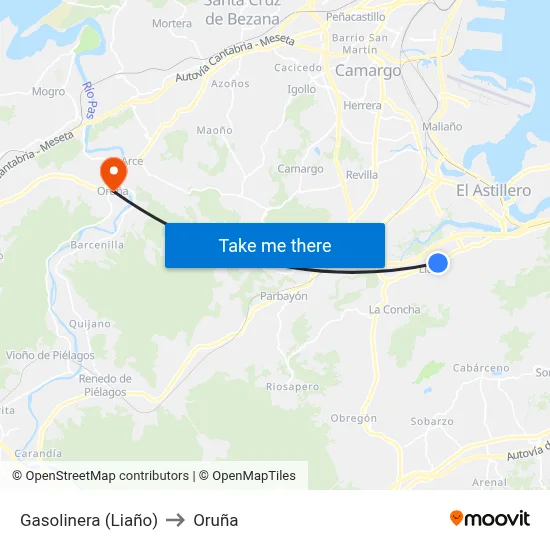 Gasolinera (Liaño) to Oruña map