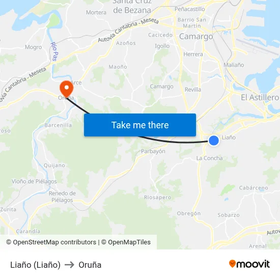 Liaño (Liaño) to Oruña map