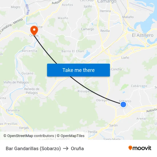 Bar Gandarillas (Sobarzo) to Oruña map