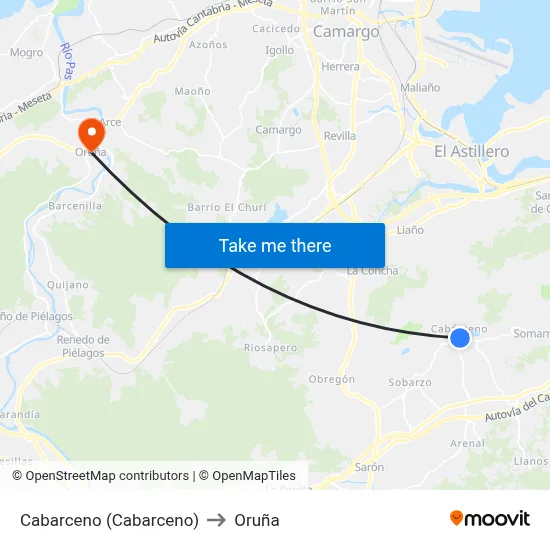 Cabarceno (Cabarceno) to Oruña map