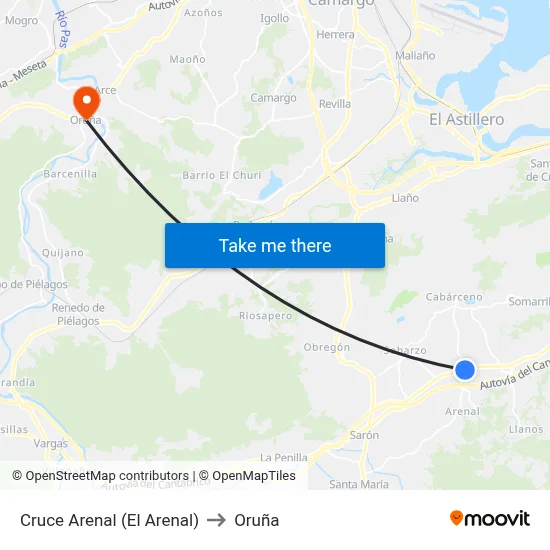 Cruce Arenal (El Arenal) to Oruña map
