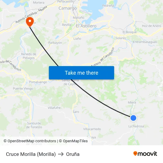 Cruce Morilla (Morilla) to Oruña map