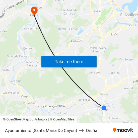 Ayuntamiento (Santa Maria De Cayon) to Oruña map