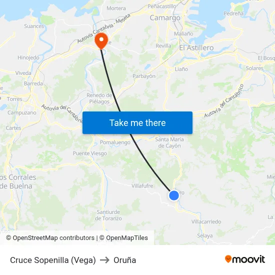 Cruce Sopenilla (Vega) to Oruña map