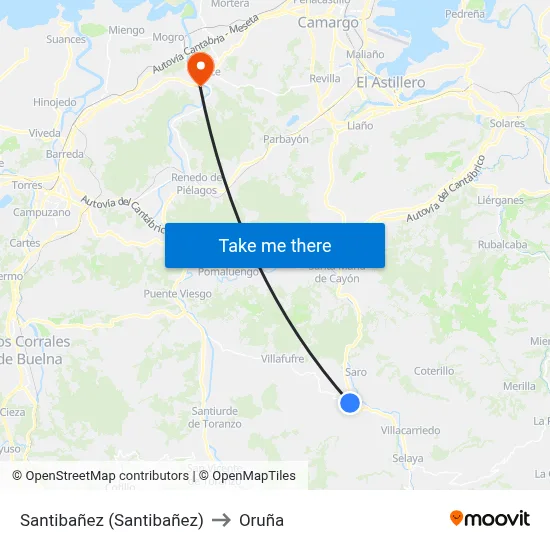 Santibañez (Santibañez) to Oruña map