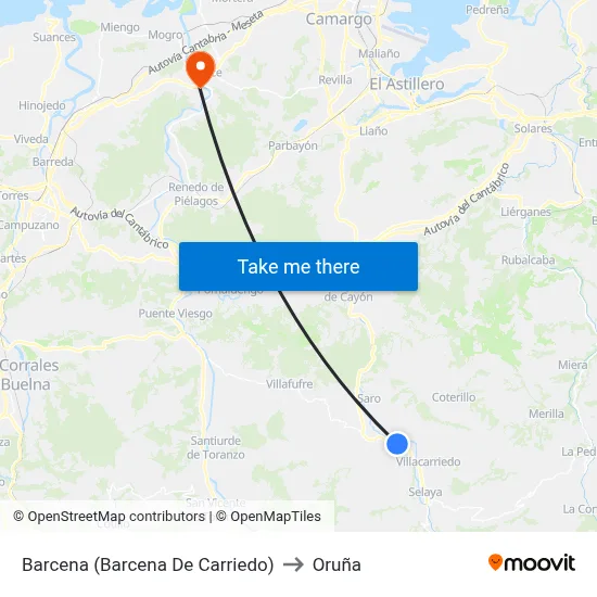 Barcena (Barcena De Carriedo) to Oruña map
