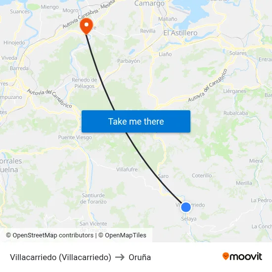Villacarriedo (Villacarriedo) to Oruña map