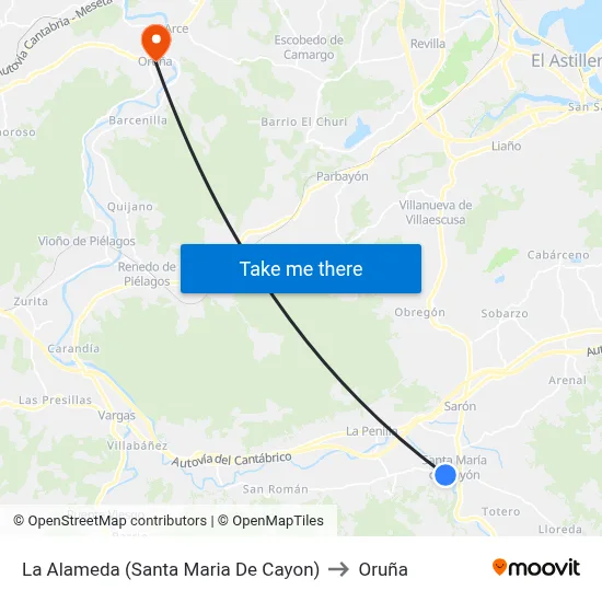 La Alameda (Santa Maria De Cayon) to Oruña map