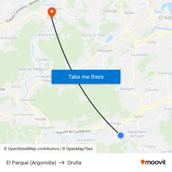 El Parque (Argomilla) to Oruña map
