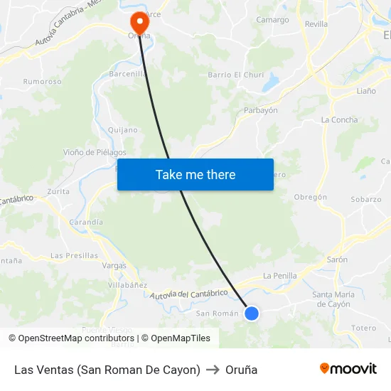 Las Ventas (San Roman De Cayon) to Oruña map