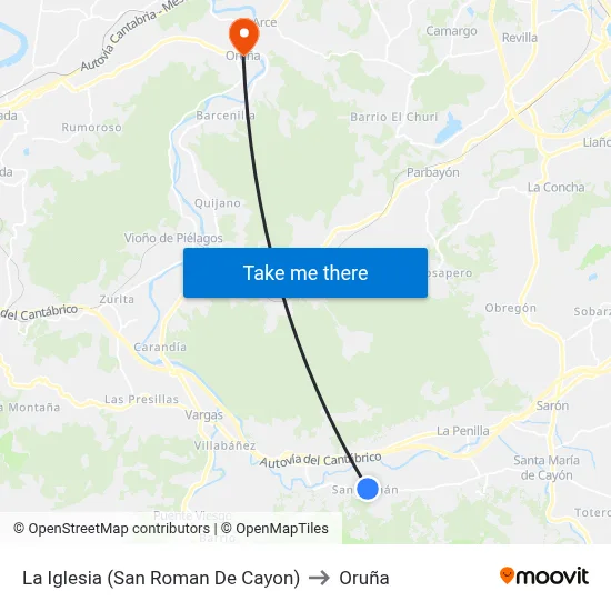La Iglesia (San Roman De Cayon) to Oruña map