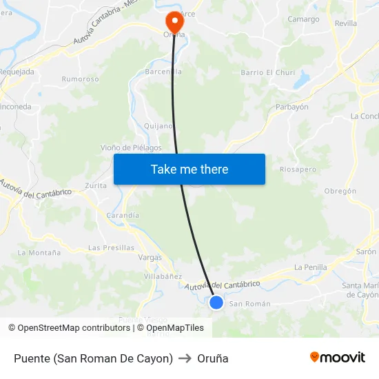 Puente (San Roman De Cayon) to Oruña map