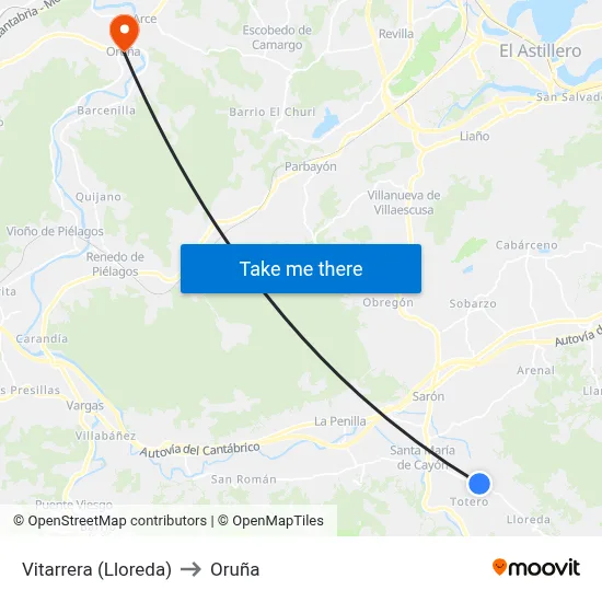 Vitarrera (Lloreda) to Oruña map