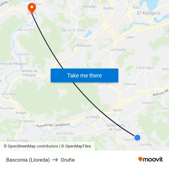 Basconia (Lloreda) to Oruña map