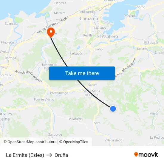 La Ermita (Esles) to Oruña map