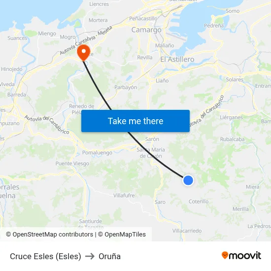 Cruce Esles (Esles) to Oruña map