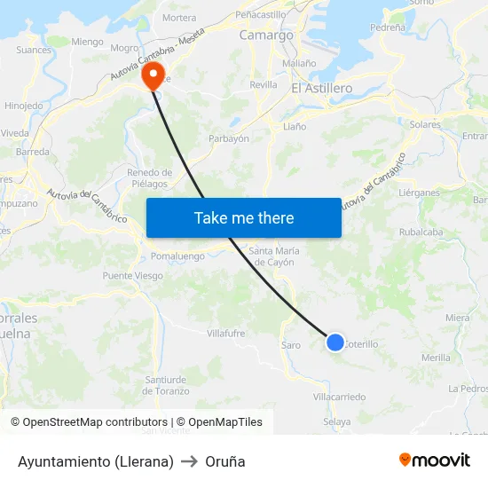 Ayuntamiento (Llerana) to Oruña map