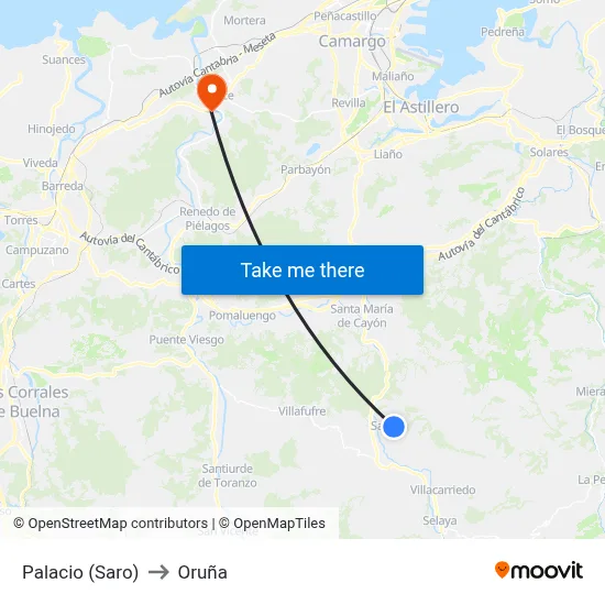 Palacio (Saro) to Oruña map