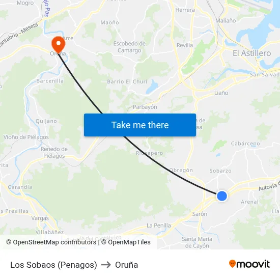 Los Sobaos (Penagos) to Oruña map
