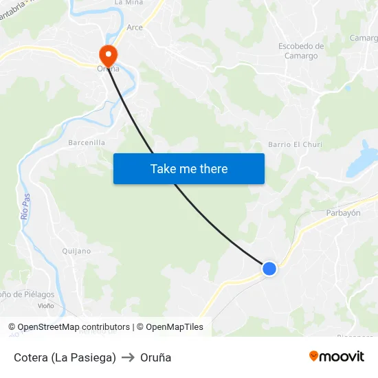 Cotera (La Pasiega) to Oruña map