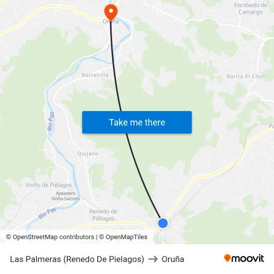 Las Palmeras (Renedo De Pielagos) to Oruña map
