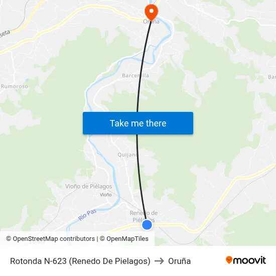 Rotonda N-623 (Renedo De Pielagos) to Oruña map