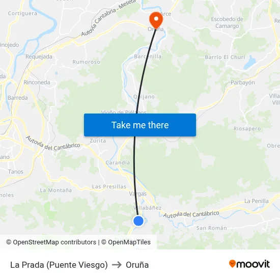 La Prada (Puente Viesgo) to Oruña map