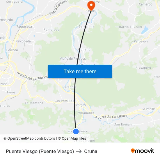Puente Viesgo (Puente Viesgo) to Oruña map