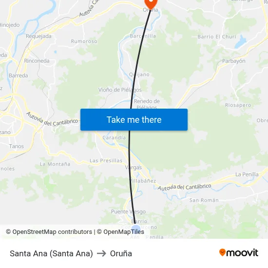 Santa Ana (Santa Ana) to Oruña map