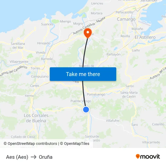 Aes (Aes) to Oruña map