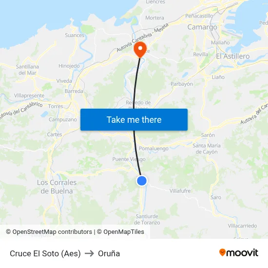 Cruce El Soto (Aes) to Oruña map